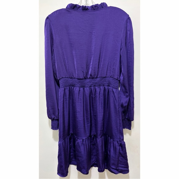 Lucky Brand Purple Satin Smocked Waist Tiered Mini Dress Medium NWT - Picture 5 of 8